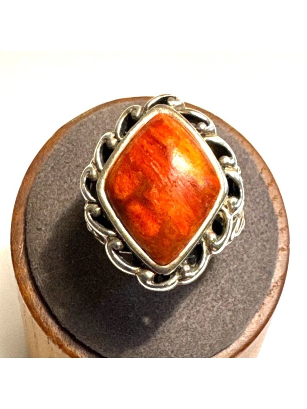 VTG Sterling Silver 925 Spiny Oyster Bezel Set Scroll Design Ring Size 7.5